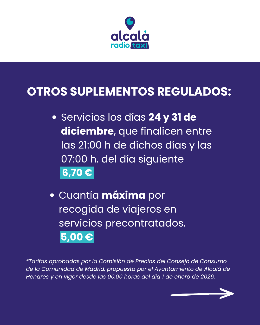 Tarifas oficiales Alcalá Radio Taxi 2026